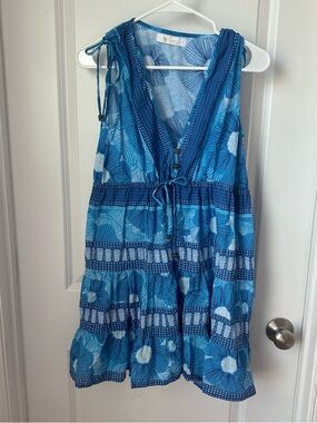 Bindu Blue Floral Mini Dress with Tie Waist